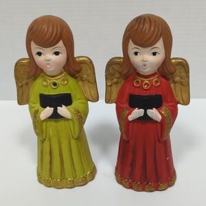 Vintage MCM 1964 Arco Japan Chalkware Angels Set 2